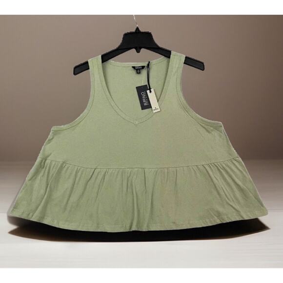 Buffalo David Bitton Babydoll Top Womens Large Green Peplum Tank MSRP $39 - Picture 13 of 14